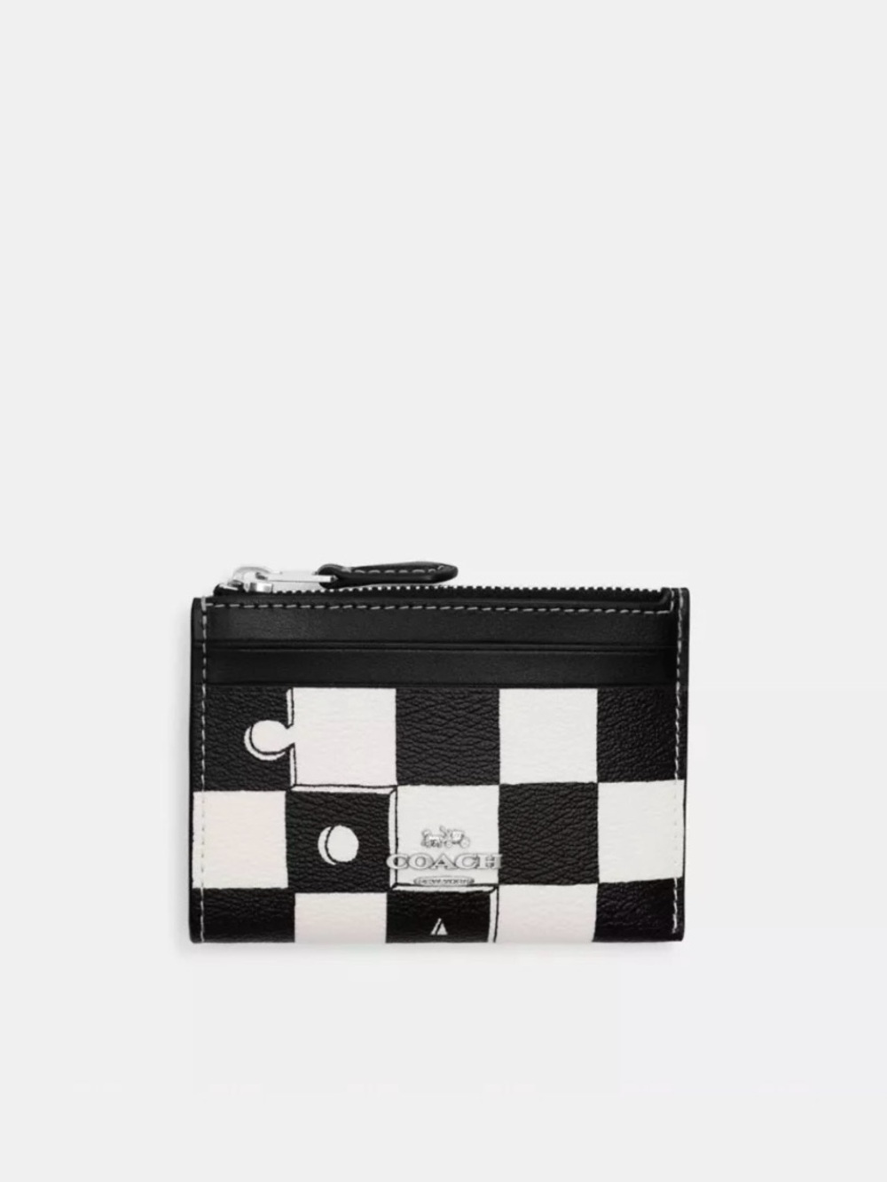 NWT Coach Mini Skinny ID Case w/ Checkerboard Print, Black/Chalk/Silver - Picture 1 of 2